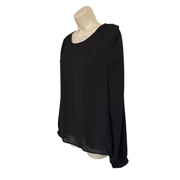 Ann Taylor Black Pleated Shoulder Long Sleeve Shirt Size S - Picture 3 of 8